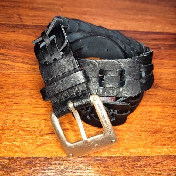 Calvin Klein Jeans Genuine Leather Wicker Belt size M Black - Picture 1 of 6